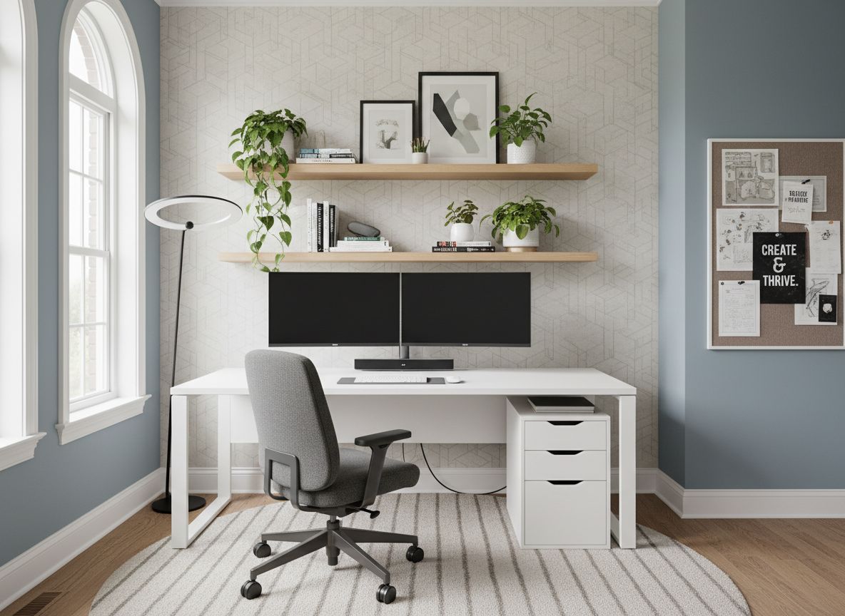 Deqor AI home office transformation - after photo showing polished contemporary executive home office
