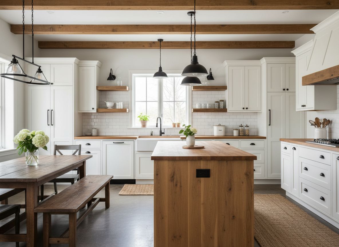 Deqor AI farmhouse kitchen transformation - after photo with modern sage green cabinets